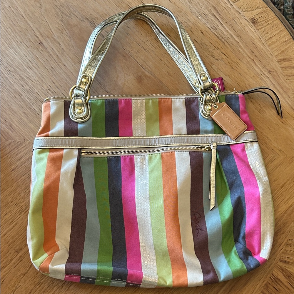 Coach Multicolor Poppy Legacy Striped Tote Bag